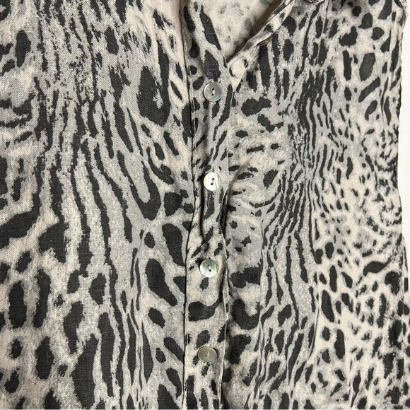 LUNGO L'Arno Leopard 100% Linen italian Sleeveless Collared Dress oversized 2XL - Picture 3 of 13